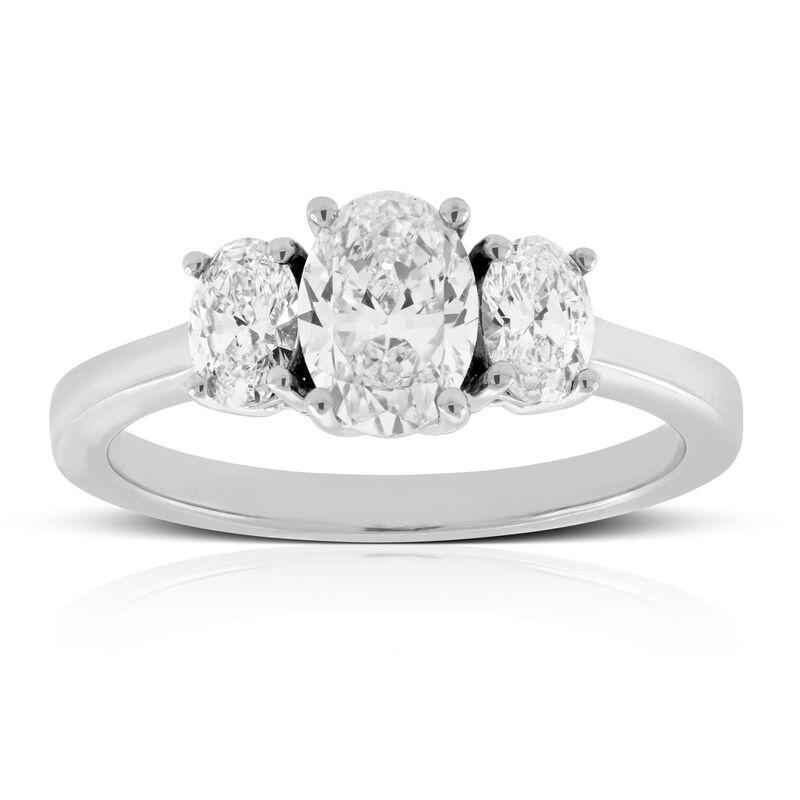Oval Cut 3-Stone Diamond Engagement Ring 14K image number 1