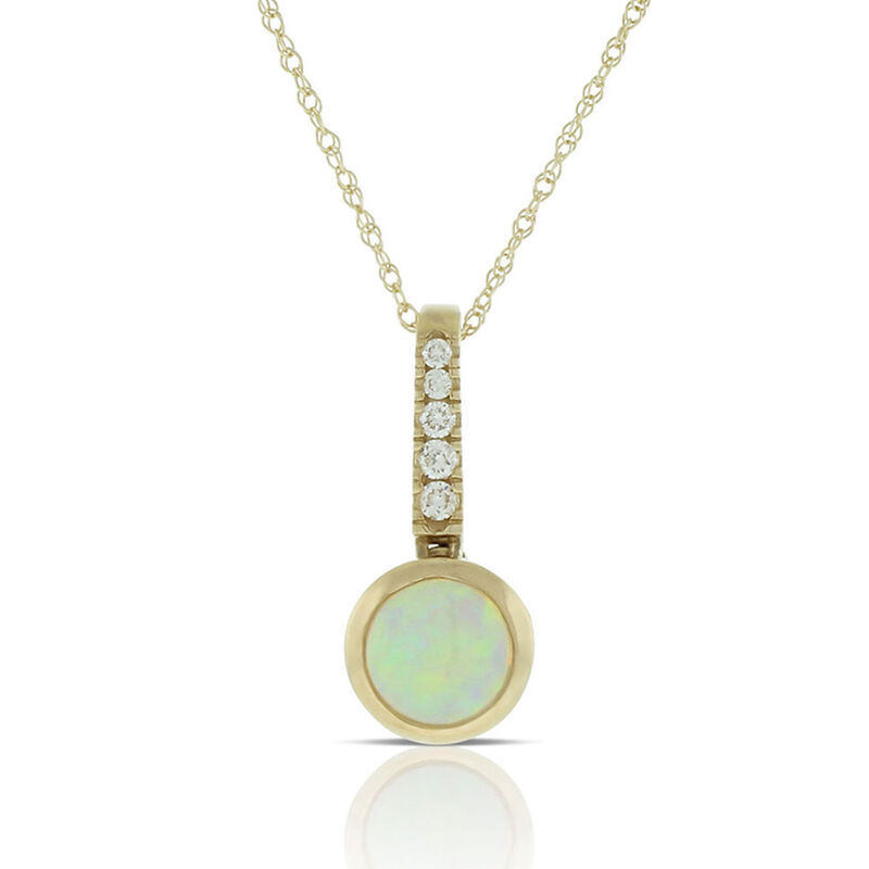 Bezel Set Opal & Diamond Necklace 14K image number 0