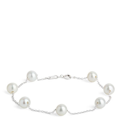 Classic 7.5-Inch Cultured Pearl Cable Chain Bracelet, 14K White Gold