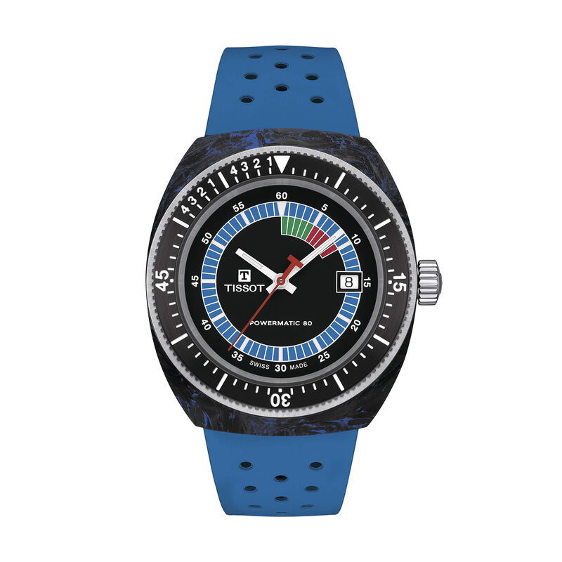 Tissot Siderals Powermatic 80 Watch Black Dial Blue Rubber Strap, 41mm image number 0