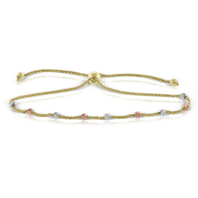 Tri-Tone Beaded Bolo Bracelet 14K
