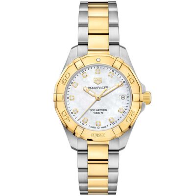 TAG Heuer Aquaracer Quartz Ladies Mother of Pearl Steel & Yellow Gold Plated Watch
