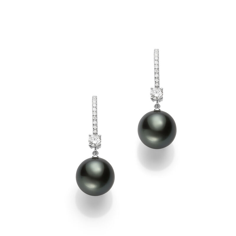 Mikimoto Black South Sea Cultured Pearl Drop Earrings in 18K White Gold image number 0