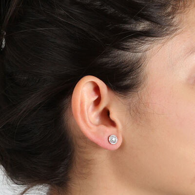 Cluster Diamond Halo Studs, ⅓ Carat Total Weight, 14K White Gold