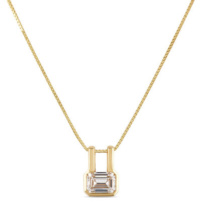 Modern 18-Inch Emerald Cut Diamond Pendant Necklace, &frac12; Carat, 14K Yellow Gold