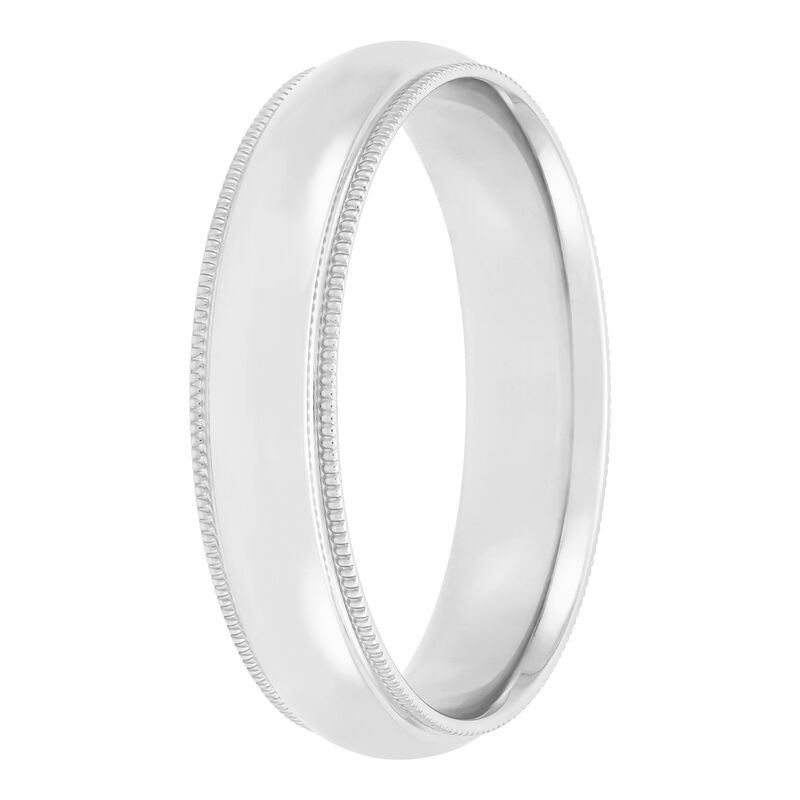 White Gold Polished Milgrain Edge Comfort Fit 5mm Band 18K image number 1