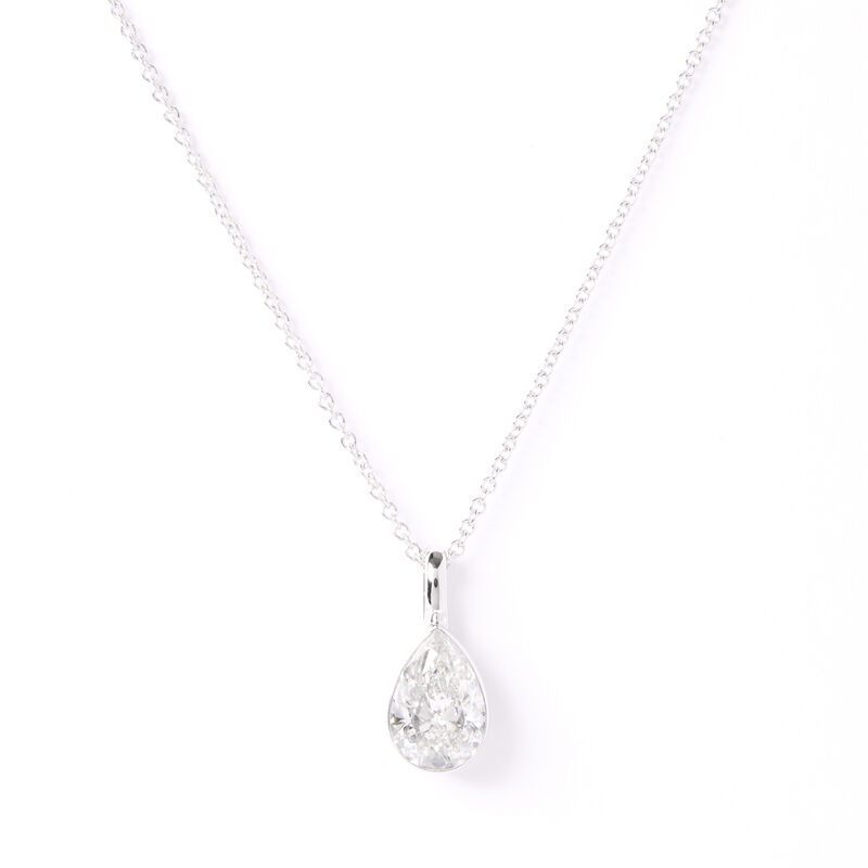 Invisible Bezel Solitaire Pear Shaped Diamond Pendant Necklace, 14K White Gold image number 0