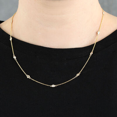 Bezel Set 12-Station Diamond Necklace 14K