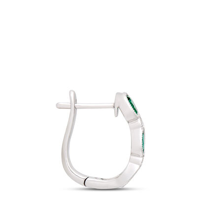 Oval Emerald Hoops, 14K White Gold
