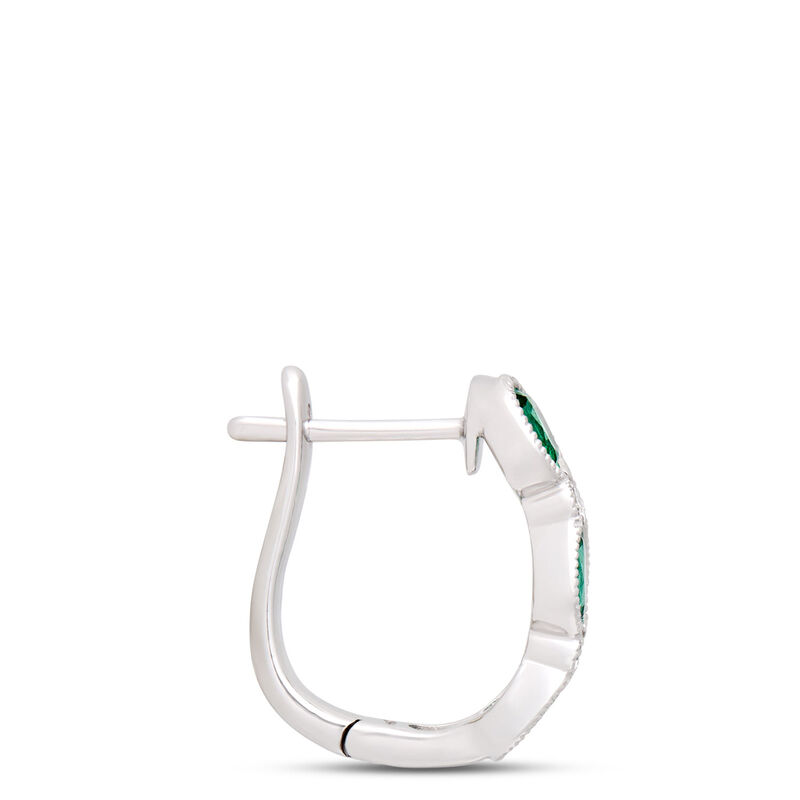Oval Emerald Hoops, 14K White Gold image number 1