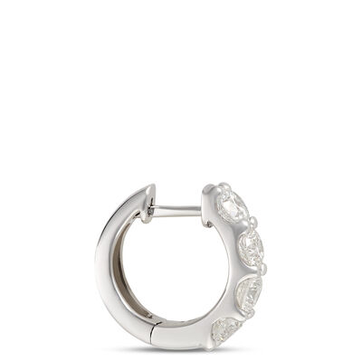 Oval Hoop Diamond Earrings, 2 Total Carat Weight, 14K White Gold