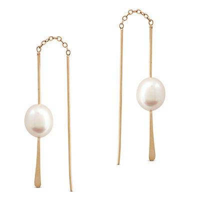 Cultured Freshwater Pearl Threader Earrings, 14K Yellow Gold