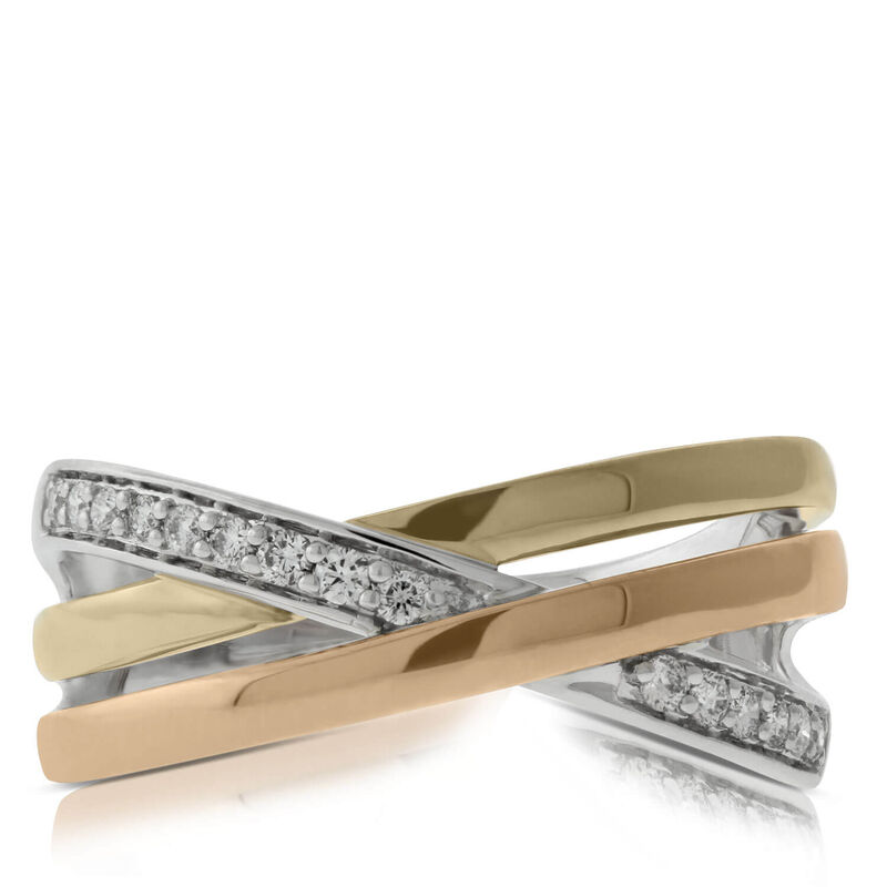 Tri-Color Crossover Diamond Band 14K image number 3