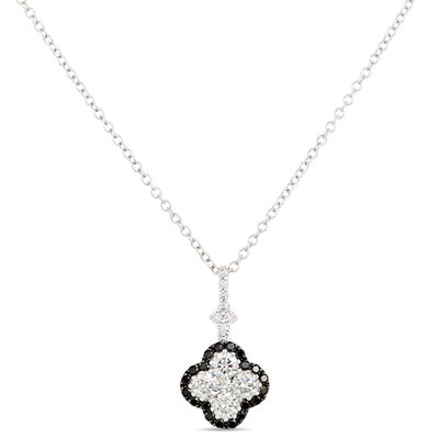 White and Black Diamond Clover Pendant, 8/10 Carat Total Weight, 14K White Gold