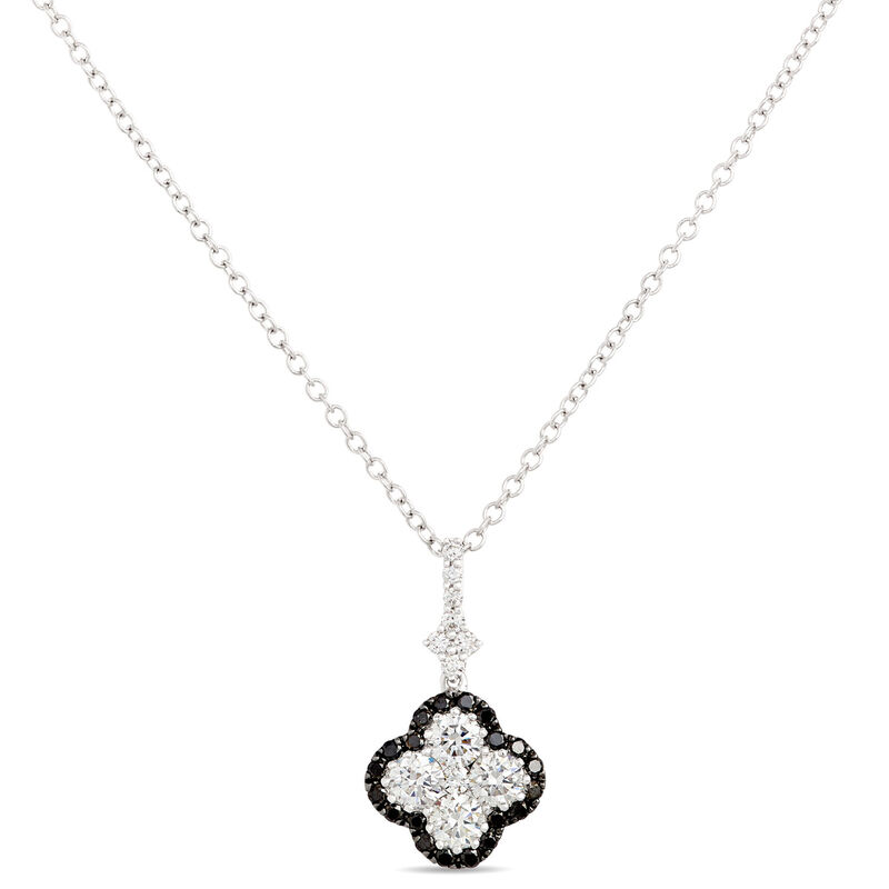 White and Black Diamond Clover Pendant, 8/10 Carat Total Weight, 14K White Gold image number 0