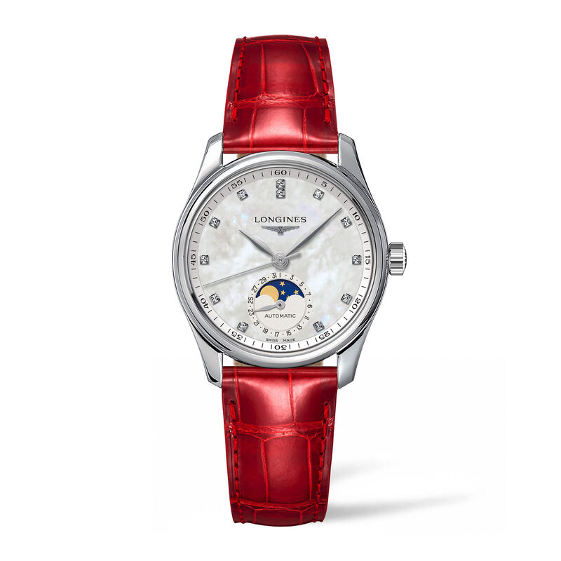 Longines Master Diamond Red Alligator Automatic Watch, 34mm image number 0
