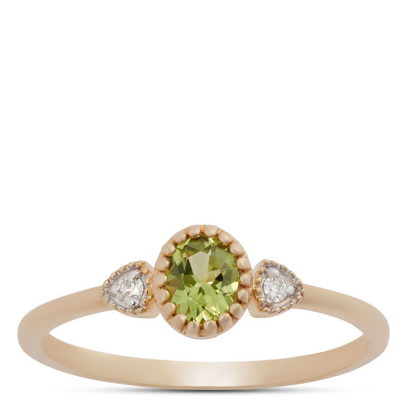 Oval Cut Peridot and Diamond Ring, 14K Yellow Gold image number 0