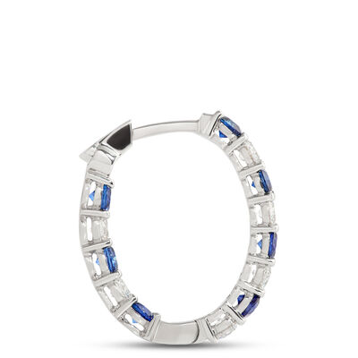 Inside Outside Sapphire and Diamond Hoop Earrings,1 &frac14; Carat Total Weight, 14K White Gold