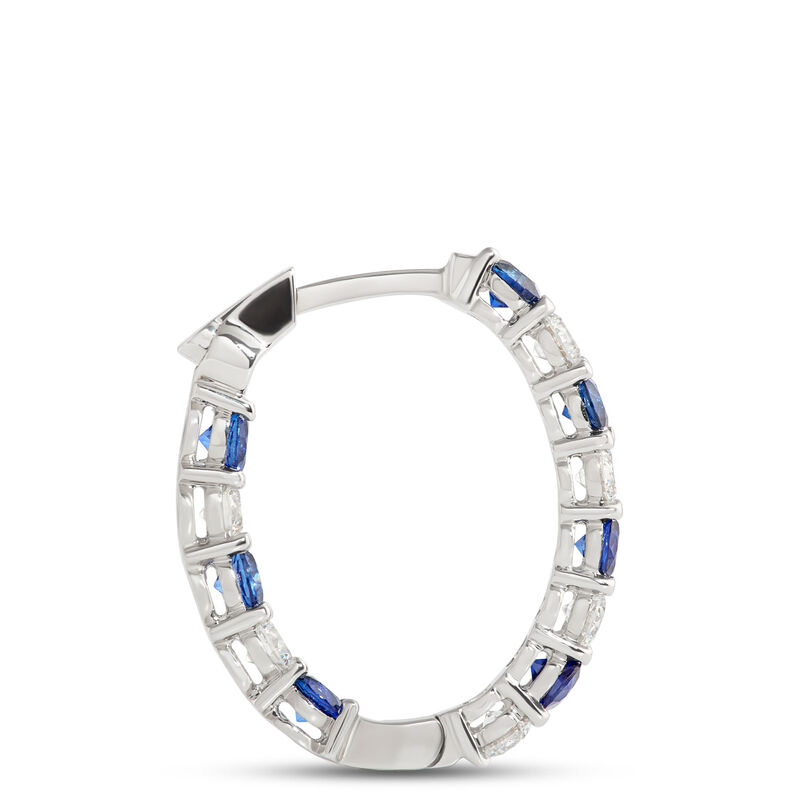 Inside Outside Sapphire and Diamond Hoop Earrings,1 &frac14; Carat Total Weight, 14K White Gold image number 1