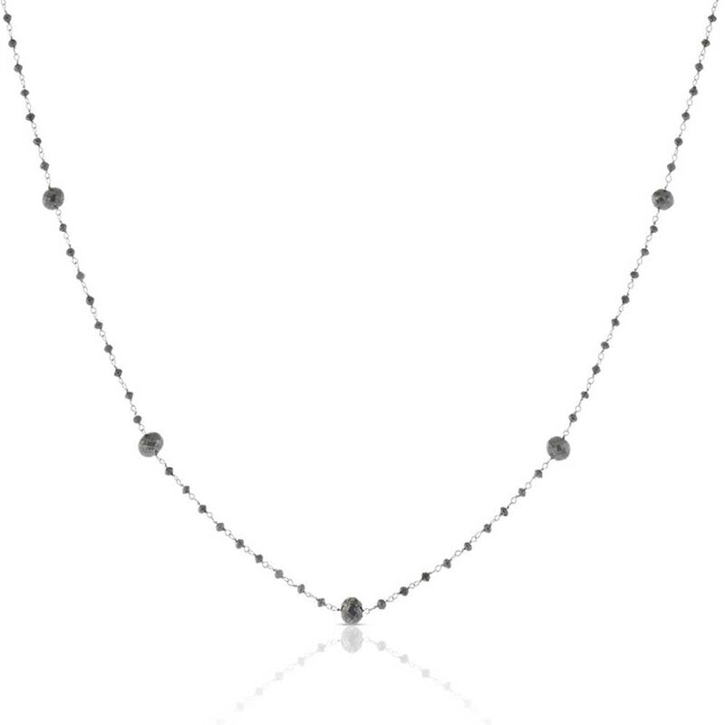 Black Diamond Bead Station Necklace 14K image number 0