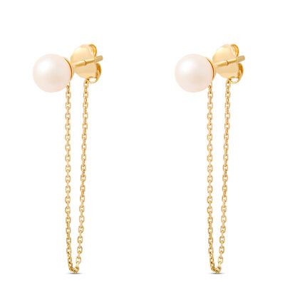Cultured Pearl Dangle Earrings, 14K Yellow Gold