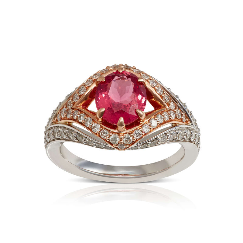 Rose Gold Oval Pink Spinel & Diamond Two-Tone Ring 14K image number 0