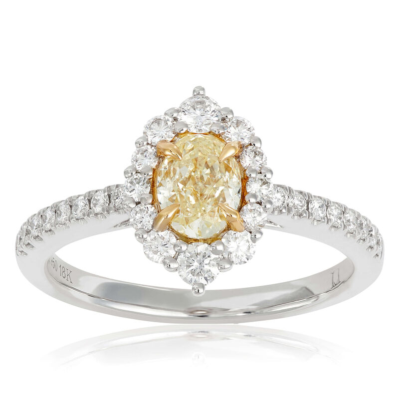 Yellow & White Diamond Halo Engagement Ring 18K & Platinum image number 0