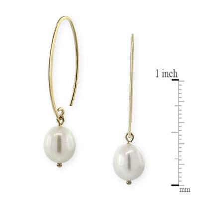 Freshwater Cultured Pearl Drop Oval Wire Earrings 14K