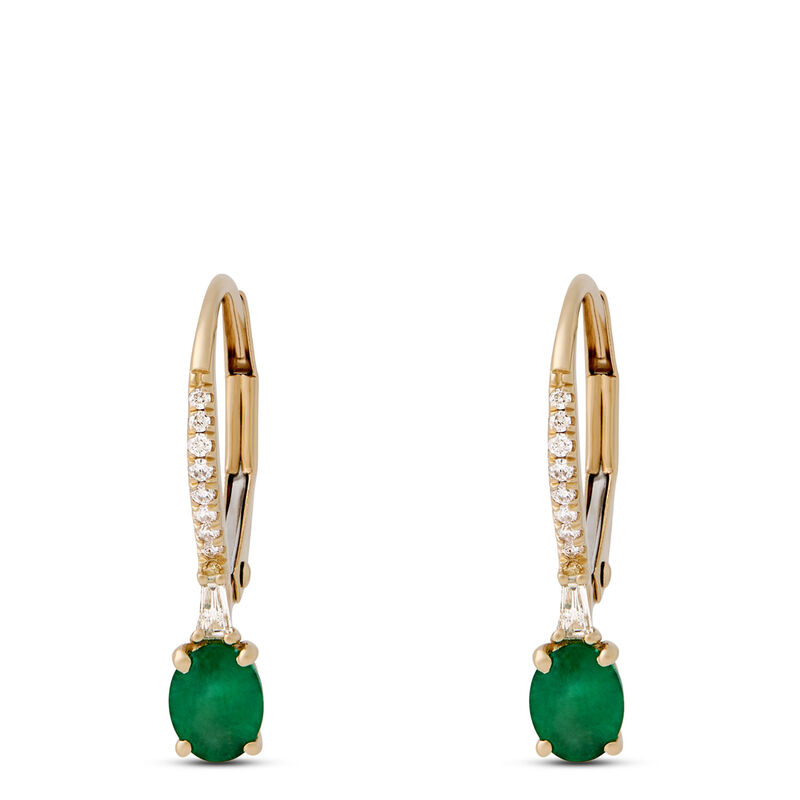 Oval Emerald & Diamond Drop Earrings 14K image number 0