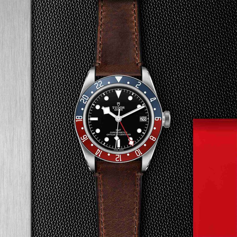 TUDOR Black Bay GMT Watch Steel Case Black Dial Brown Leather Strap, 41mm image number 2