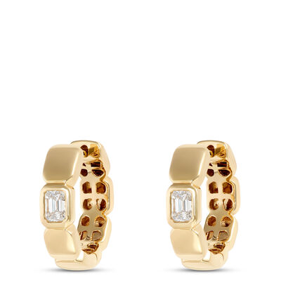 Emerald Cut Diamond Hoops, &frac12; Carat Total Weight, 14K Yellow Gold