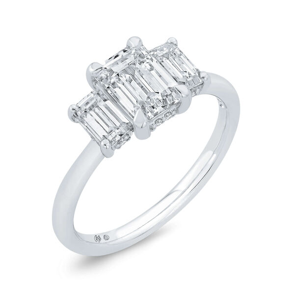 Bella Ponte 3-Stone Emerald Cut Diamond Engagement Ring in Platinum