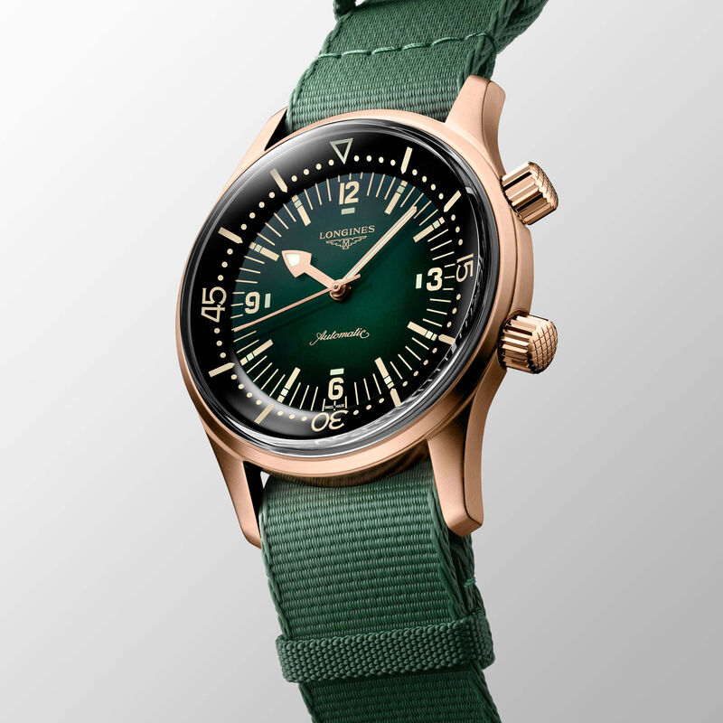Longines Legend Diver Green Bronze Leather Automatic Watch, 42mm image number 3