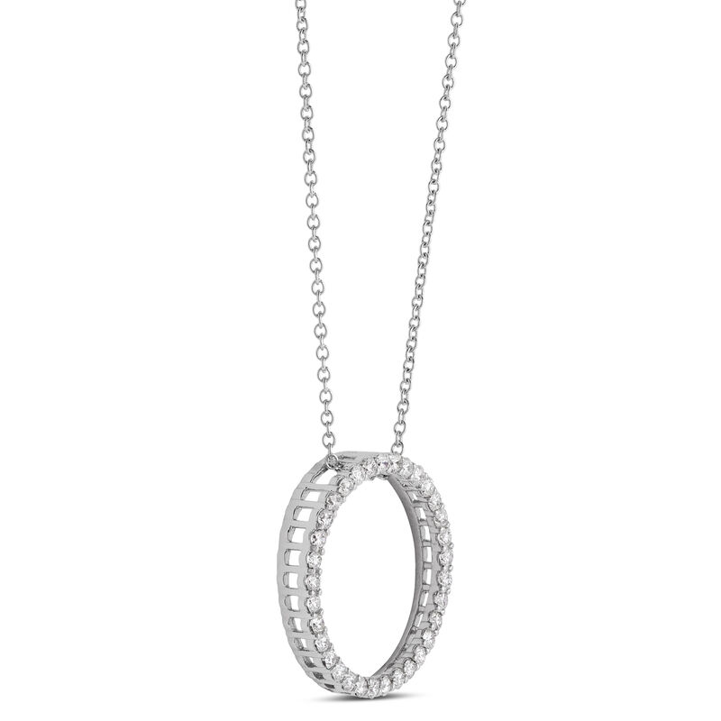 Circle Diamond Pendant Necklace, 14K White Gold image number 1