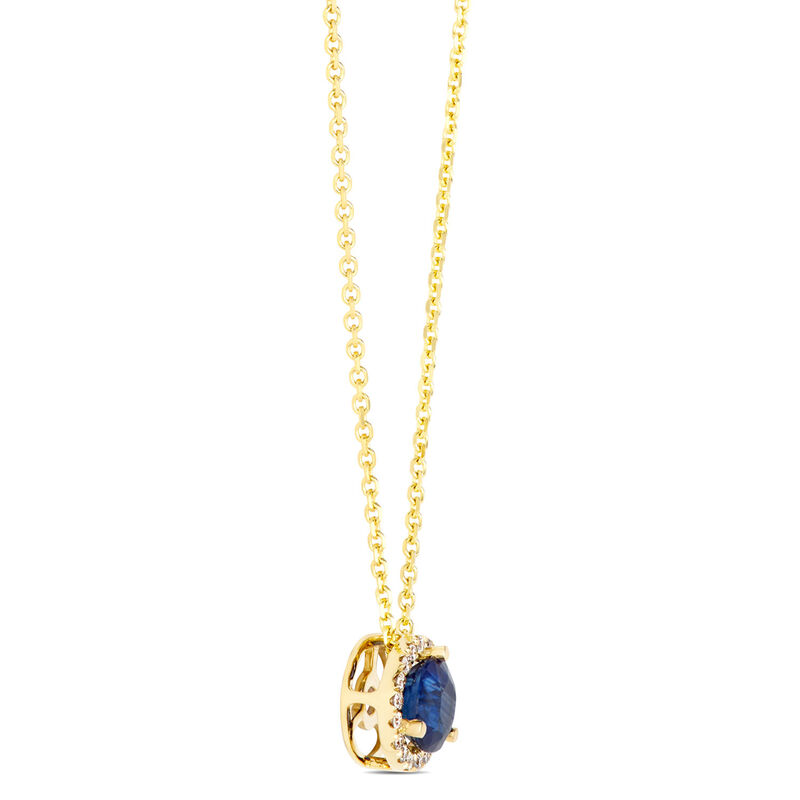 Round Sapphire Diamond Halo Pendant Necklace, 14K Yellow Gold image number 1