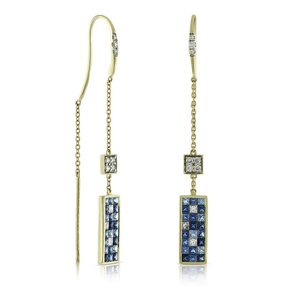 Mosaic Sapphire & Diamond Earrings, 14K Yellow Gold