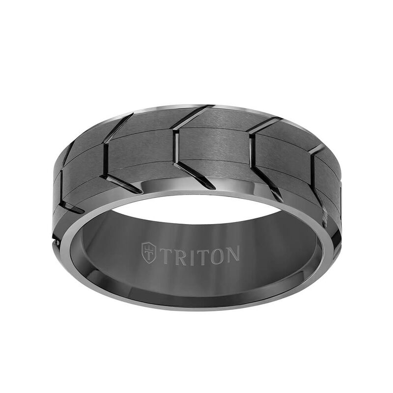 TRITON Contemporary Comfort Fit Gunmetal Tire Tread Band in Tungsten, 8 mm image number 2