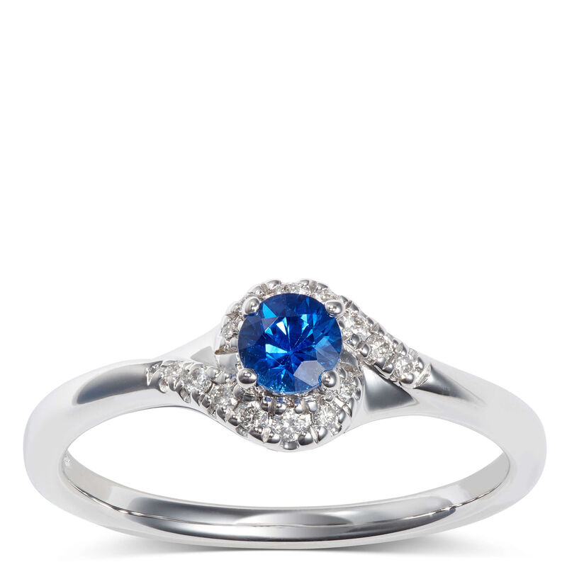 Sapphire & Diamond Halo Swirl Ring 14K image number 0