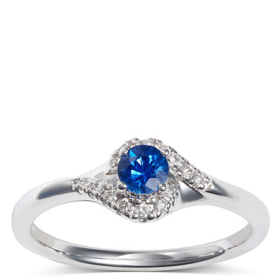 Sapphire & Diamond Halo Swirl Ring 14K