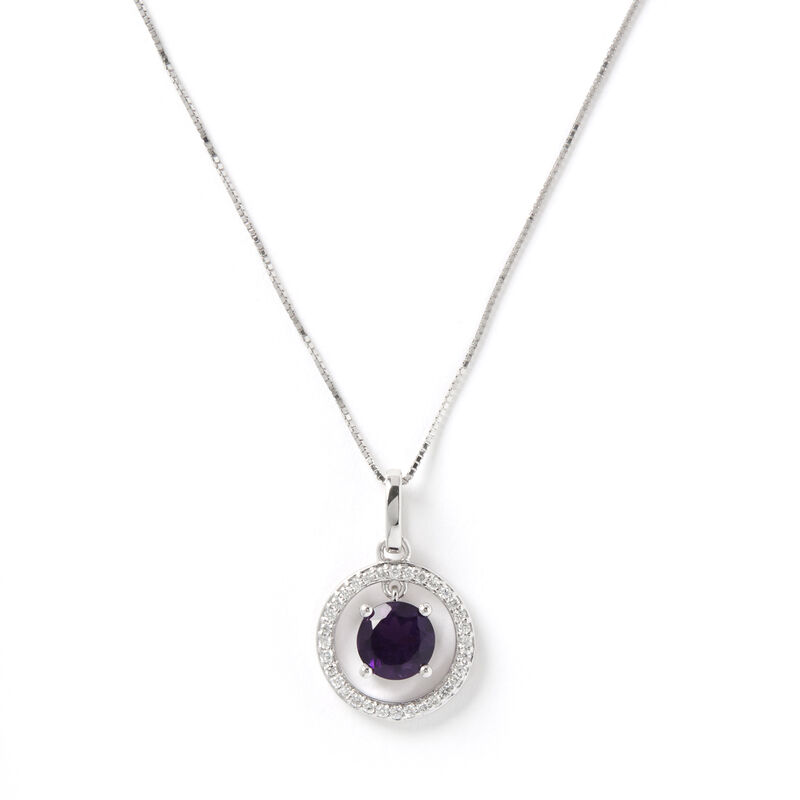 Round Amethyst and Diamond Pendant, 14K White Gold image number 0