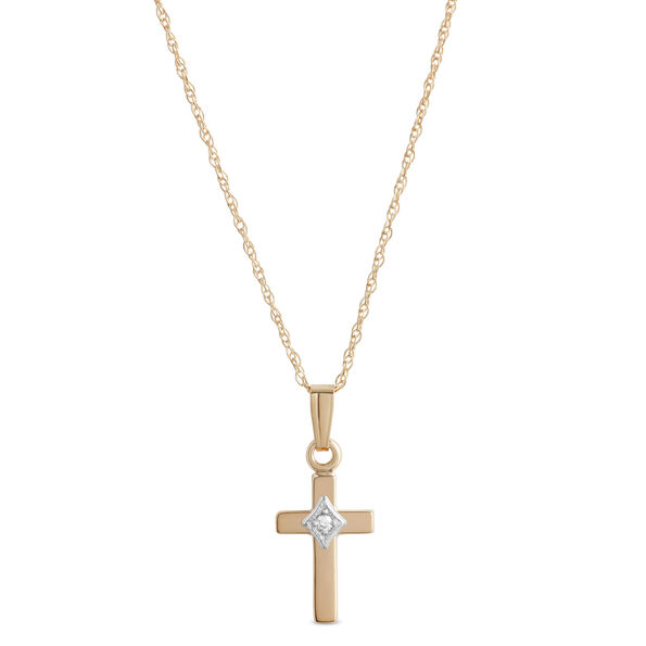 15-Inch Baby Cross Pendant Necklace, 14K Yellow Gold
