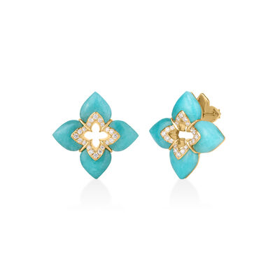 Roberto Coin 18K Yellow Gold Venetian Princess Cabochon Amazonite Small Flower Stud Earrings
