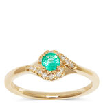 Emerald & Diamond Halo Swirl Ring 14K