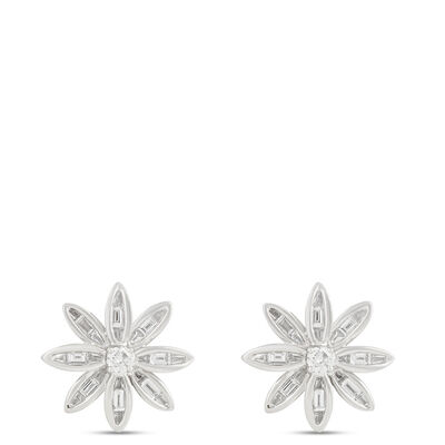 Flower Shaped Diamond Earrings, &frac12; Carat Total Weight, 14K White Gold