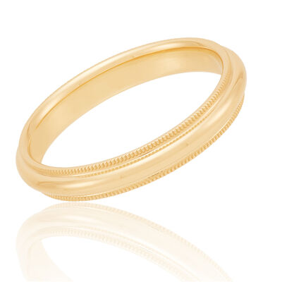 Yellow Gold Polished Milgrain Edge Comfort Fit 3.5mm Band 18K