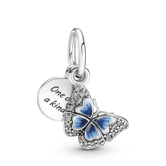 Pandora Blue Butterfly & Quote Enamel & CZ Double Dangle Charm