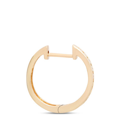 16MM Channel Set Diamond Hoops, 14K Yellow Gold