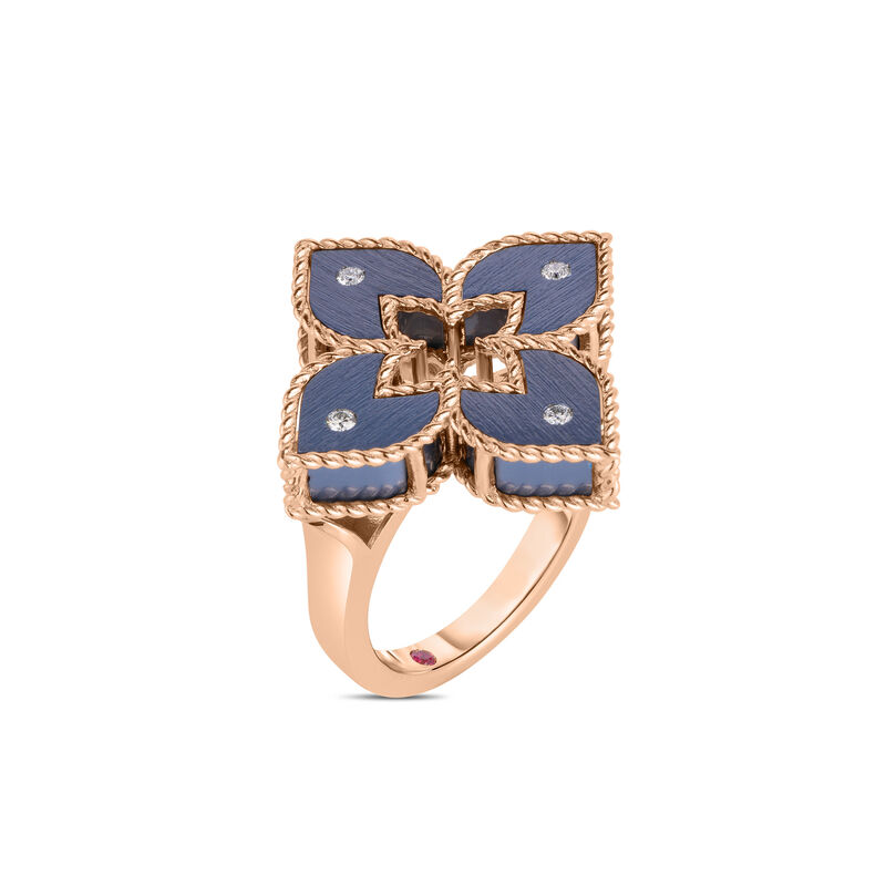 Roberto Coin 18K Rose Gold Venetian Princess Diamond And Titanium Small Flower Ring Size 6.5 image number 1