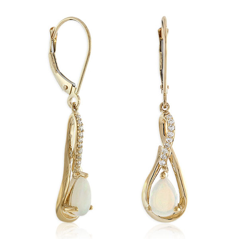 Pear Shaped Opal & Diamond Drop Earrings 14K image number 2