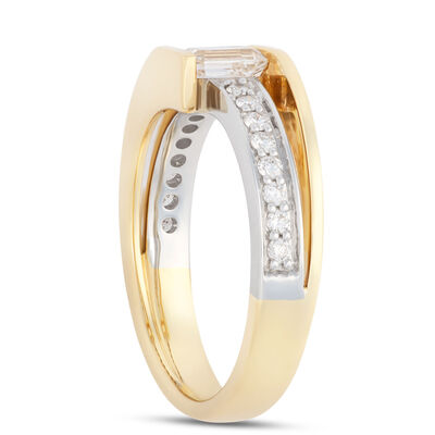Emerald Cut and Round Diamond Ring, &frac34; Total Carat Weight, 18K White and Yellow Gold
